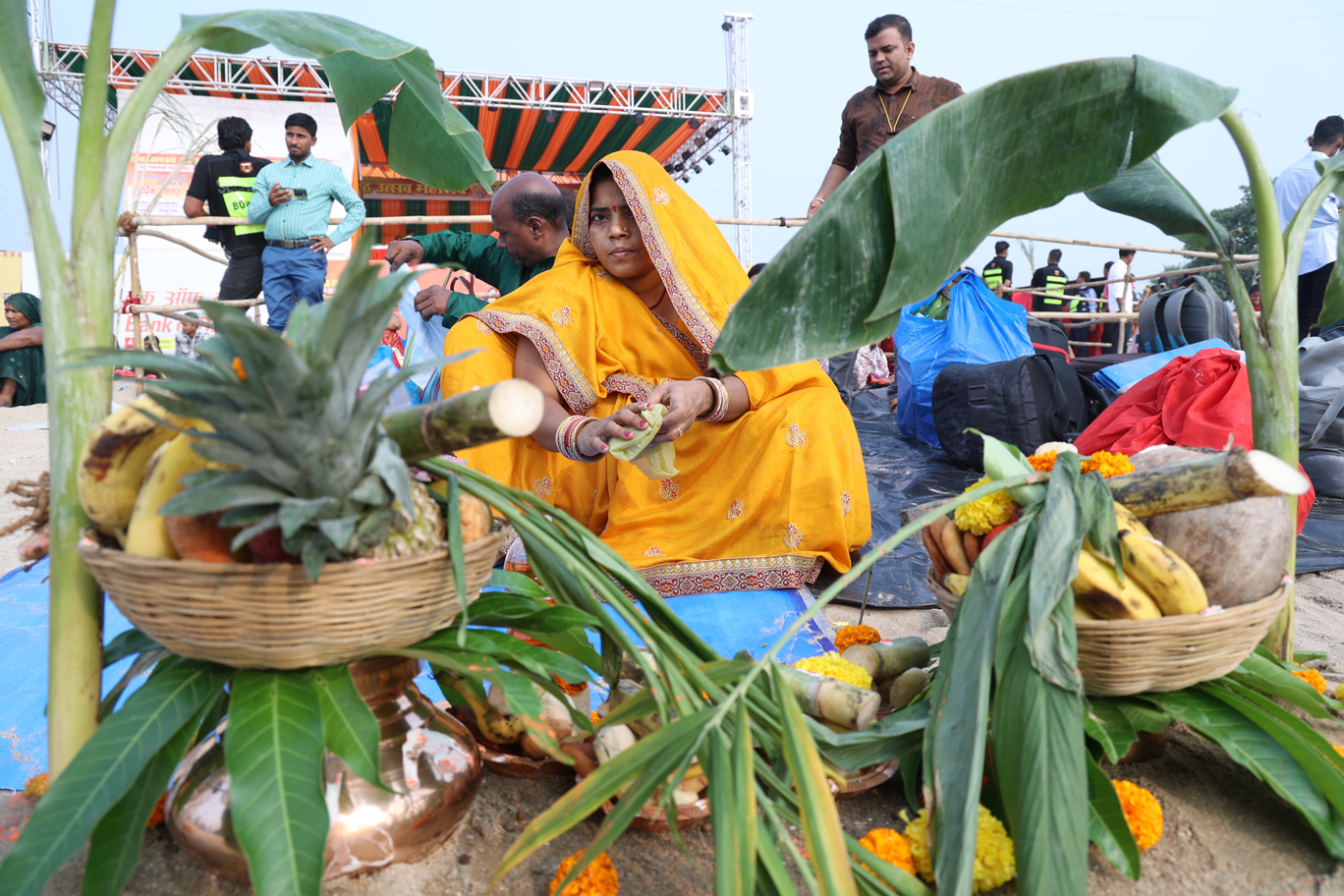 Volunteers preparing for festival